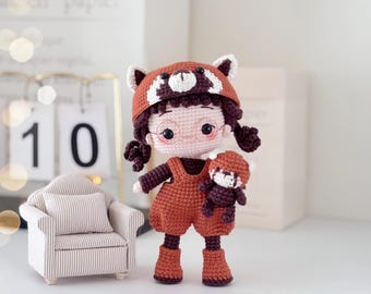 レッサーパンダの編みぐるみ人形パターン：あみぐるみガール（PDF