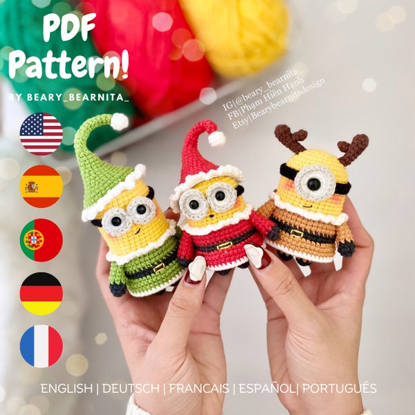 Modèle de Noël au crochet avec des copains jaunes. Fichier PDF. Modèle au crochet copains banane. Modèle au crochet amigurumi.