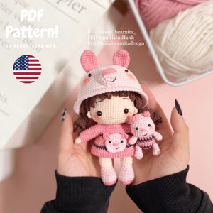 Pink piglet piggy doll crochet pattern. Amigurumi crochet pattern. Crochet doll. PDF file