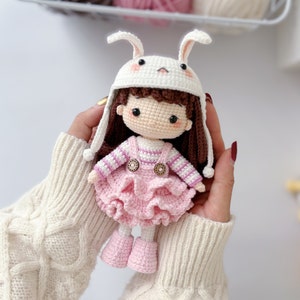 Bunny girl crochet pattern. Amigurumi doll crochet pattern. PDF file. zdjęcie 6