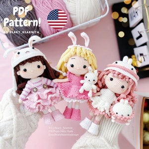 Bundle 3 crochet doll patterns. Amigurumi doll crochet pattern. Cute Amigurumi dolls. Crochet doll pattern. PDF files.