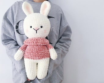 Lou the bunny. Cute bunny. Plushie bunny. Toy for kid. Stuffed toy. Stuffed animal. Stuffed bunny.