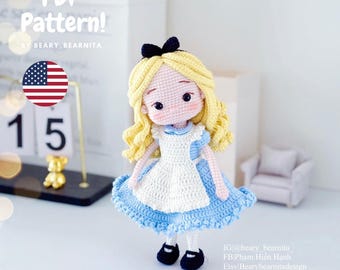 Alice doll crochet pattern. Amigurumi crochet PDF pattern. Doll. Doll pattern. PDF file.