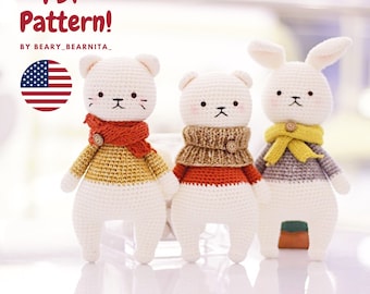 Little bear cat bunny Amigurumi crochet pattern. PDF file.