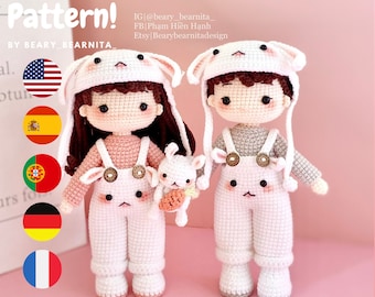 Bunny Couple Crochet Doll Pattern: Amigurumi PDF (Multi-Language)