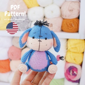 Eeyore donkey crochet pattern. Amigurumi crochet pattern. PDF file.