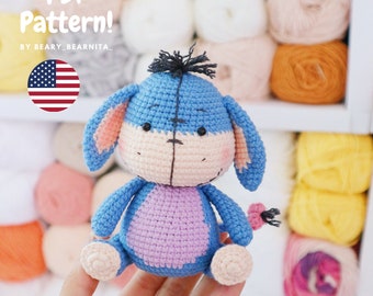 Eeyore donkey crochet pattern. Amigurumi crochet pattern. PDF file.