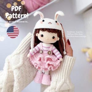 Bunny girl crochet pattern. Amigurumi doll crochet pattern. PDF file.