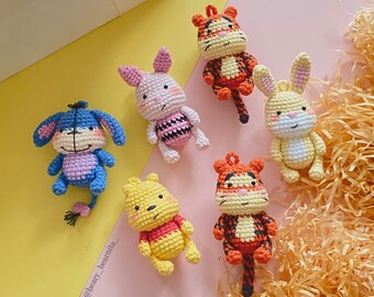 かぎ針編みキーホルダーパターンセット：あみぐるみプーさんフレンズ