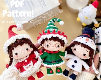 Christmas characters crochet pattern. Bundle Christmas dolls pattern. Santa claus doll crochet pattern. Doll pattern. Crochet pattern.