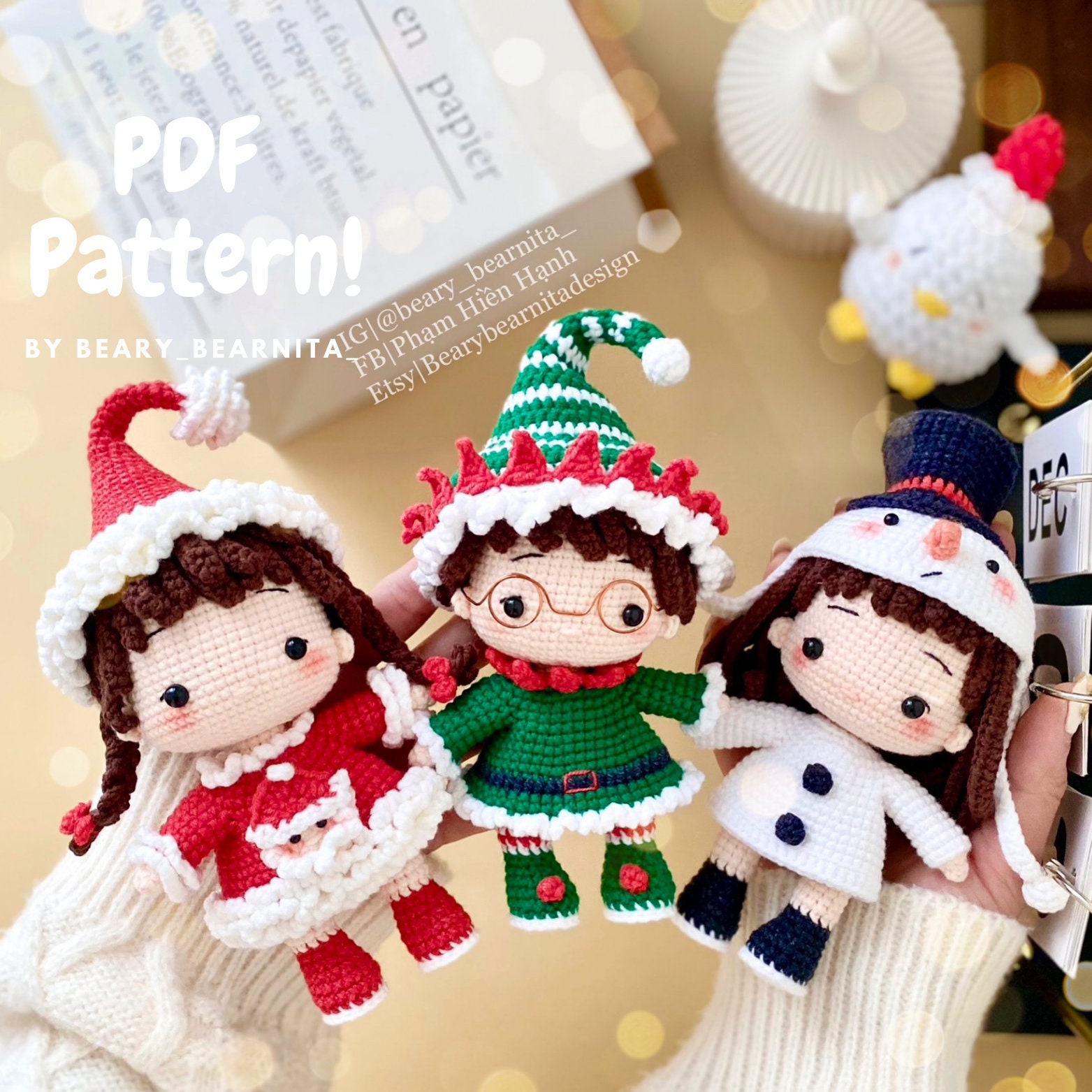 Christmas Crochet Doll Pattern Bundle: Santa, Elf, Snowman (PDF Pattern)