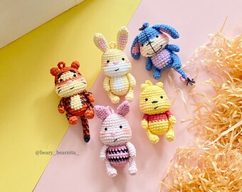 かぎ針編みキーホルダーパターンセット：あみぐるみプーさんフレンズ