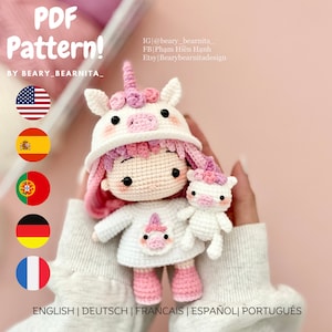 Unicorn Doll Crochet Pattern: Amigurumi Doll (PDF file)