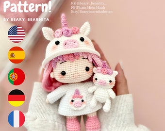 Yuni unicorn doll crochet pattern. Amigurumi crochet pattern. Crochet doll. PDF file