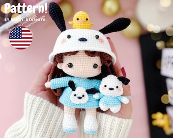 Cute Doggy doll crochet pattern. Amigurumi crochet pattern. Crochet doll. PDF file