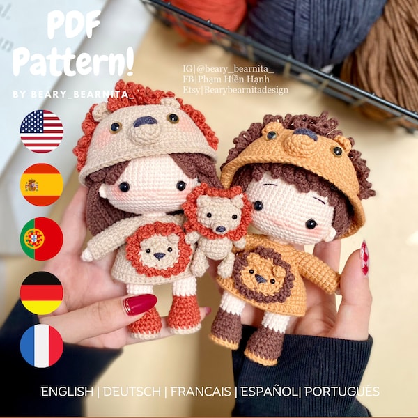 Wzór na szydełkową lalkę amigurumi „para lwów” (PDF)