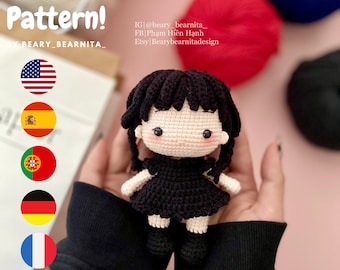 Amigurumi Doll Crochet Pattern: Black Dress Doll (PDF File)