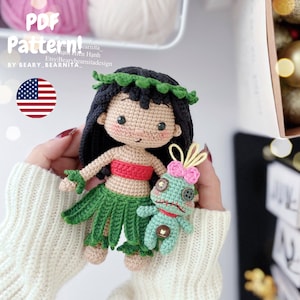 Hawaii girl doll crochet pattern. Amigurumi crochet PDF pattern. Doll. Doll pattern. PDF file.