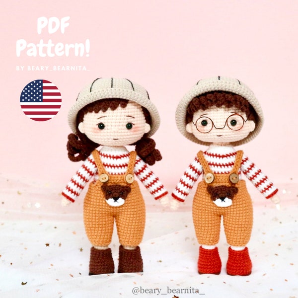 Min and Mina couple crochet pattern. Amigurumi crochet pattern. Couple doll. Doll pattern. PDF file.