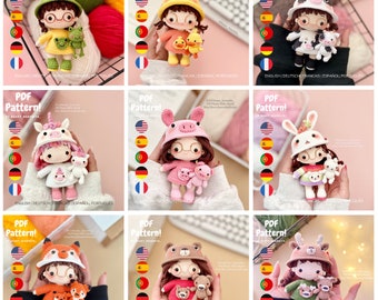 Bundle 9 crochet doll patterns. Amigurumi doll crochet pattern. Cute Amigurumi dolls. Crochet doll pattern. PDF files.