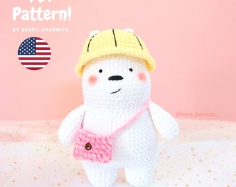 Ice bear crochet pattern. Amigurumi crochet pattern. We bare bears crochet pattern. Cute ice bear pattern. Plushies ice bear. PDF file.