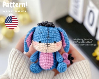 Motivo all'uncinetto con un simpatico asinello blu. Schema Amigurumi all'uncinetto. Bambola all'uncinetto. file PDF