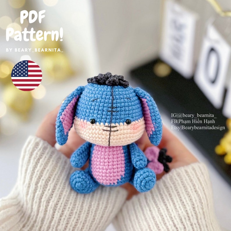 Blue cute donkey crochet pattern. Amigurumi crochet pattern. Crochet doll. PDF file zdjęcie 1