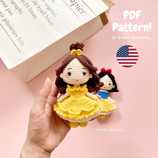 Yellow doll crochet pattern. Beauty doll pattern. Amigurumi pattern. Princess doll pattern. PDF file.
