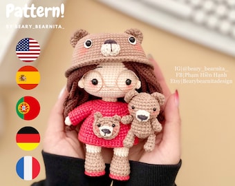 Beary crochet doll pattern. Amigurumi crochet pattern. Amigurumi doll. PDF file.