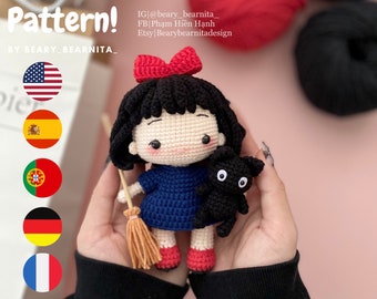 Navy blue dress doll witch. Amigurumi doll. Amigurumi crochet pattern. Crochet doll pattern. Amigurumi doll pattern. PDF file.