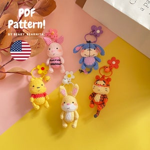 Poohhh keychain bundle crochet pattern.amigurumi crochet pattern. PDF file.