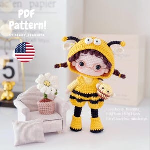 Crochet doll - Bee doll crochet pattern. Amigurumi crochet pattern. Crochet doll. PDF file