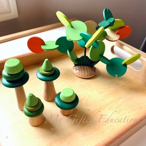 Wooden Montessori Waldorf Tree & Cactus Loose Part Open Play - Wood Balance Stacking Puzzle - Learning Toy Toddler Preschool STEM - Gift