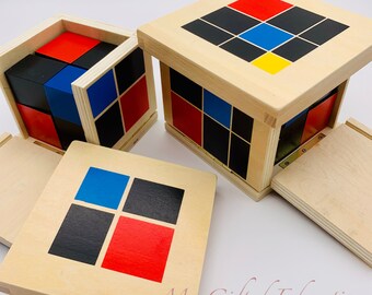 Montessori Binomial Trinomial Cube - Math Logic Wood Block 3D Puzzle Toy - STEM Waldorf Homeschool Classroom Preschool Toddler Kindergarten