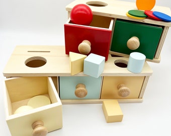 Montessori Object Permanence Imbucare Scatola di legno - Puzzle di ordinamento a forma di legno - Giocattolo Montessori prescolare Regalo per bambini - Giocattolo STEM per bambini