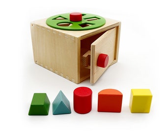 Montessori Wooden Shape Object Permanence Imbucare Box - Scatola di blocco puzzle di smistamento abbinati in legno - Regalo - Giocattolo per l'apprendimento STEM del bambino