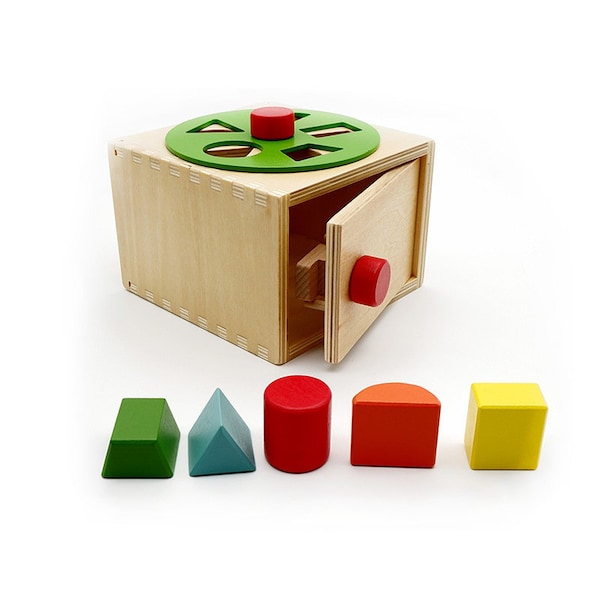 Montessori Wooden Shape Object Permanence Imbucare Box - Wooden Matching Sorting Puzzles Lock Box - Gift - Baby Toddler STEM Learning Toy
