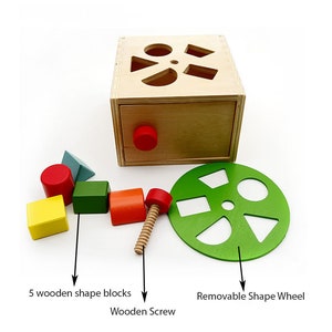 Montessori Wooden Shape Object Permanence Imbucare Box Wooden Matching Sorting Puzzles Lock Box Gift Baby Toddler STEM Learning Toy image 2