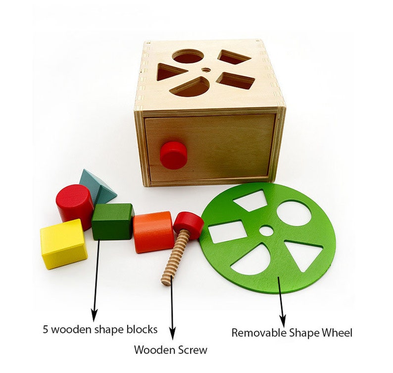 Montessori Wooden Shape Object Permanence Imbucare Box Wooden Matching Sorting Puzzles Lock Box Gift Baby Toddler STEM Learning Toy image 2