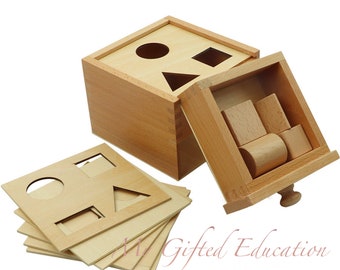 Montessori Object Permanence Imbucare Box - 7 puzzle di ordinamento a forma di legno - Apprendimento prescolare Montessori Toy Kids Gift - Toddler STEM Toy