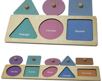 Magnetic Montessori Magnetic Geometric Pastel Shapes Peg Puzzles - Waldorf Gift - Math Sensory Wooden Toy - Homeschool - Toddler Preschool