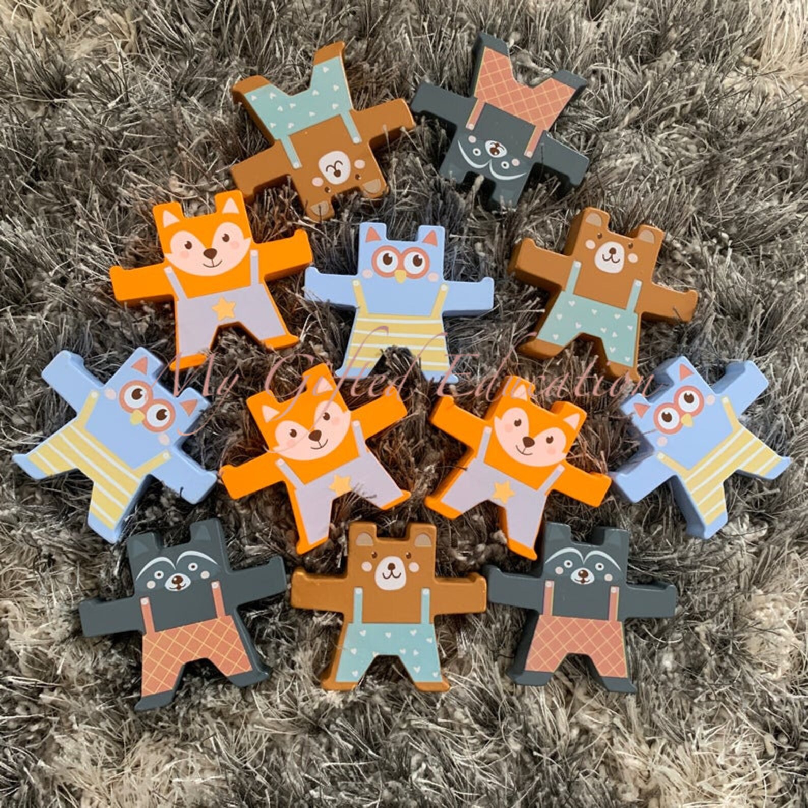 Wooden Stacking Balance Bears Mixed Color Wood Balance Game Etsy