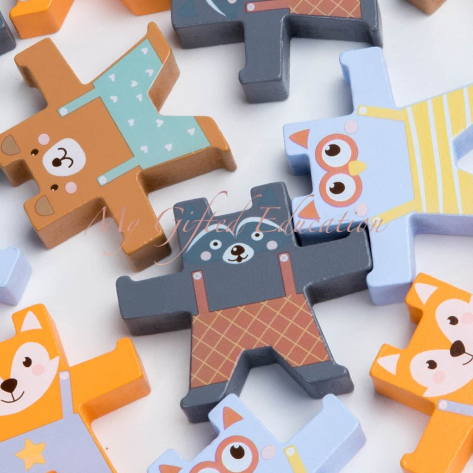 Wooden Stacking Balance Bears Mixed Color Wood Balance Game Etsy