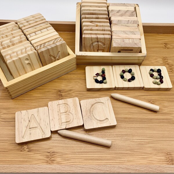 Alphabet mobile en bois, stylet et boîte de rangement, majuscules et minuscules, phonétique sensorielle pour tout-petits d'âge préscolaire, Montessori Waldorf