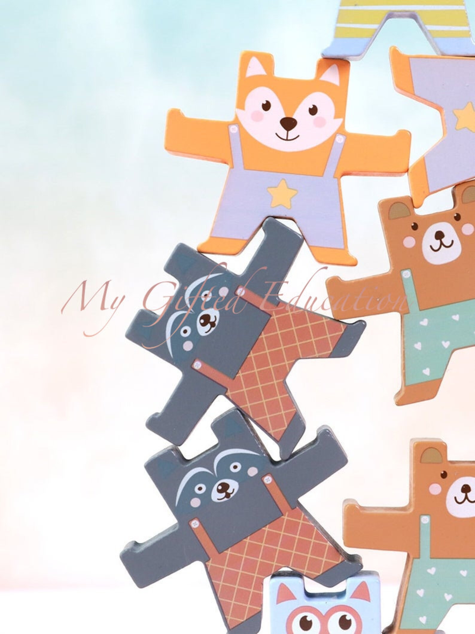 Wooden Stacking Balance Bears Mixed Color Wood Balance Game Etsy