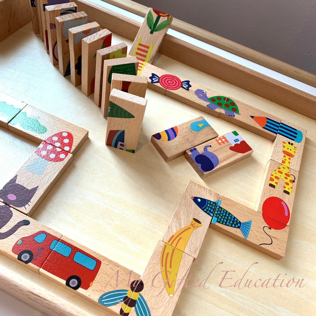 Domino　Picture　Toy　Balance　Stacking　Puzzle　Wooden　Etsy