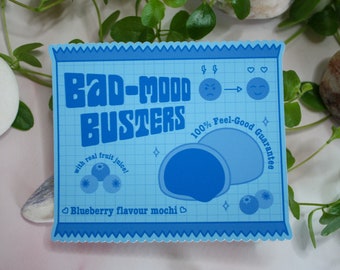 Bad-Mood Buster Cute Blueberry Mochi Matt Vinyl Sticker