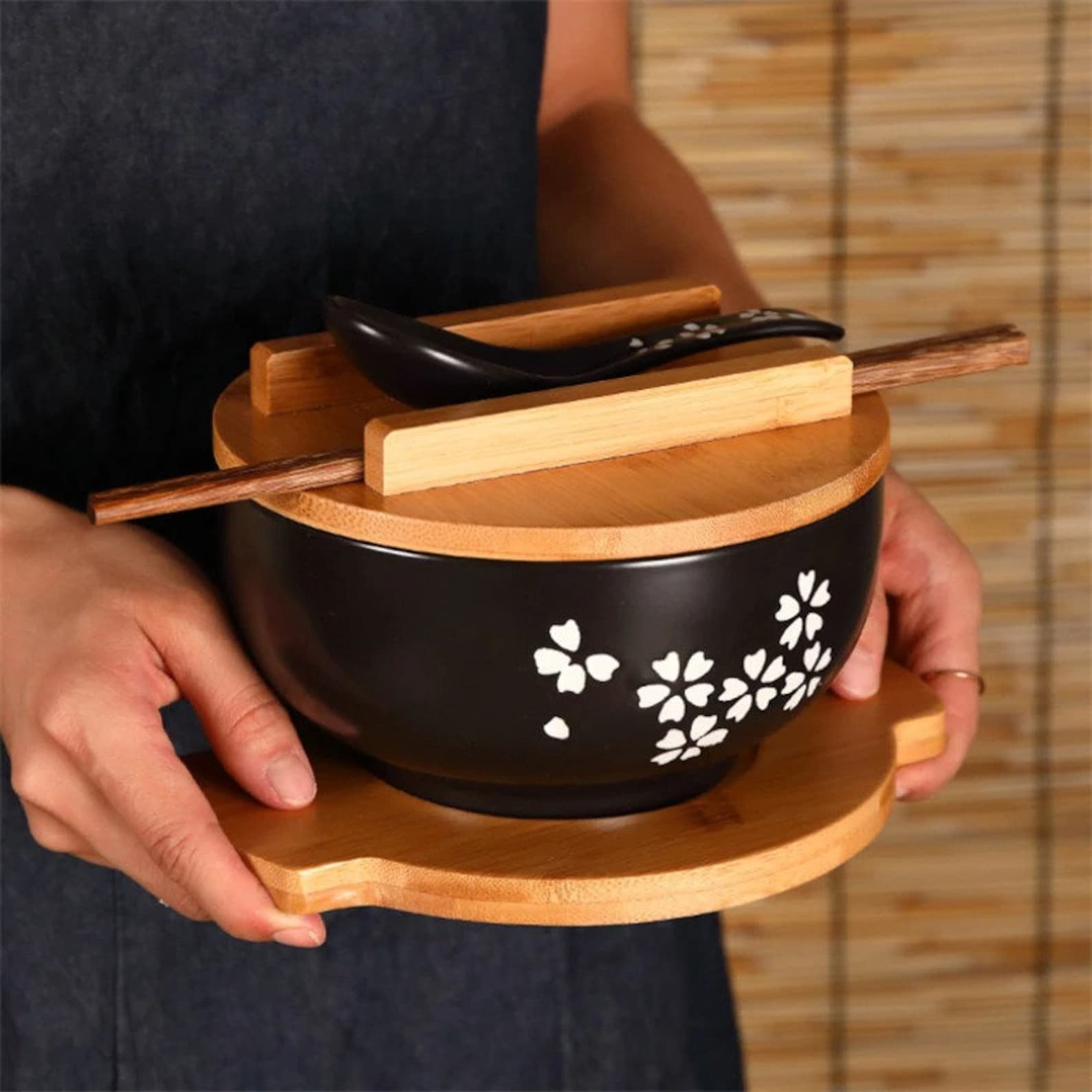 Japanese Style Noodle Bowl Ceramic Ramen Bowl Set with Lid Etsy