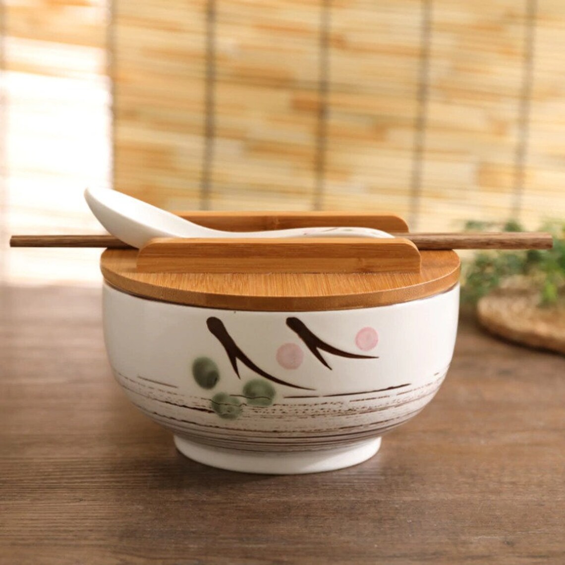 Japanese Style Noodle Bowl Ceramic Ramen Bowl Set with Lid Etsy