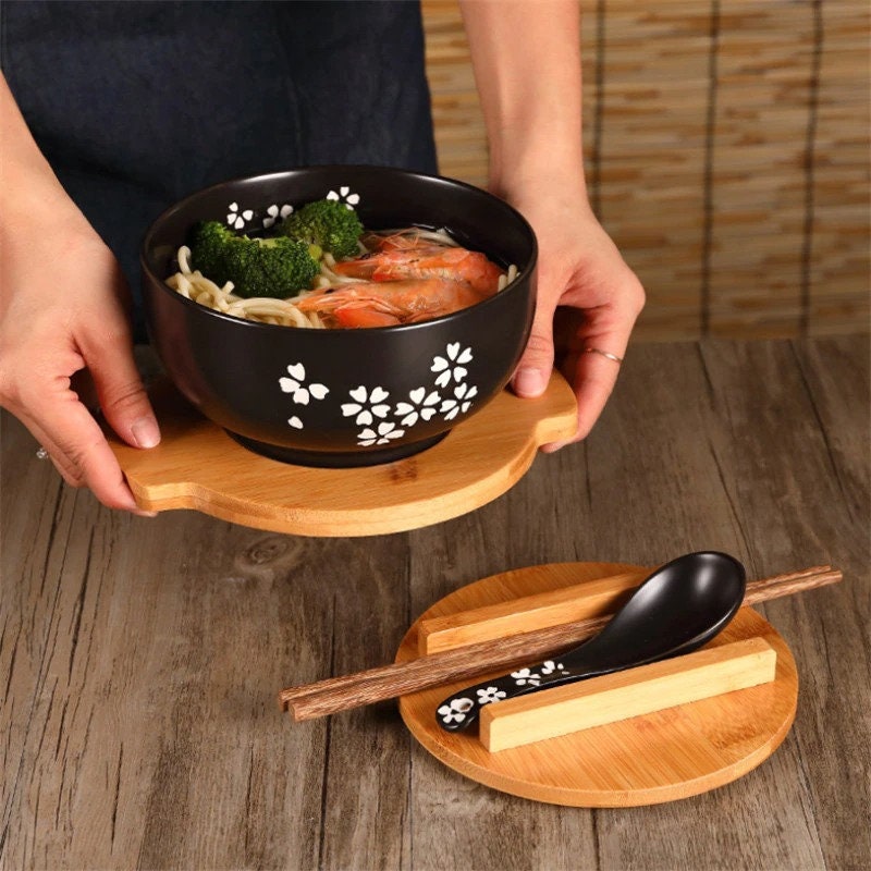 Japanese Style Noodle Bowl Ceramic Ramen Bowl Set with Lid Etsy